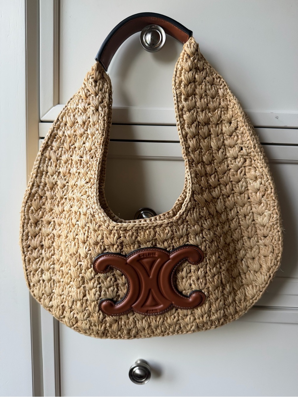 CELINE CLASSIC PANIER HOBO BAG IN RAFFIA AND CALFSKIN - Picture 3 of 7